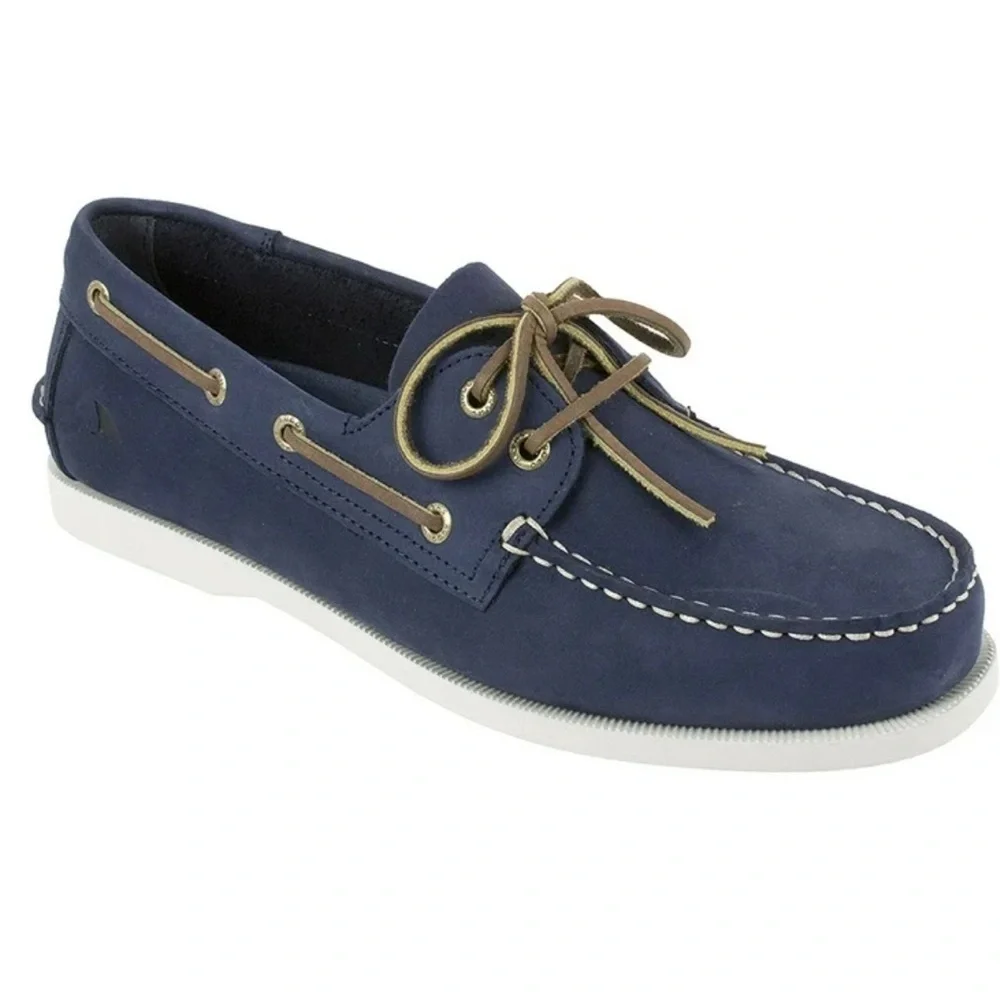 Rugged Shark Classic Men’s Blue Leather Boat Shoe Sip On Shoe Loafer Size 11